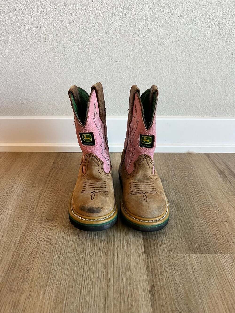 John Deere, Toddler Girl Cowboy Boots, Pink/Brown Leather, Western, 9.5C